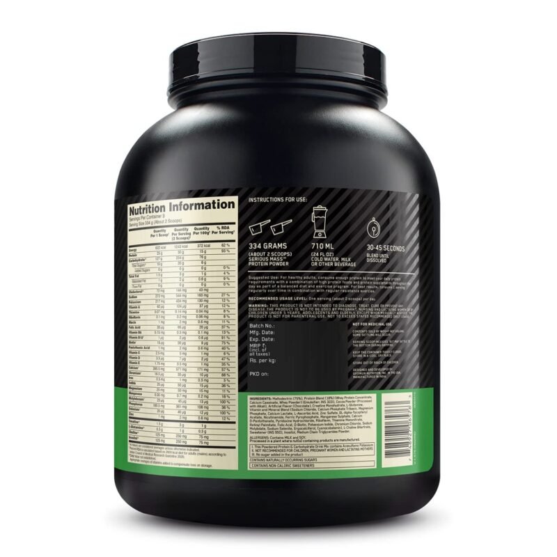 OPTIMUM NUTRITION (ON) Serious Mass High Protein High Calorie Weight Gainer Powder - 3 kg (Chocolate) with Vitamins and Minerals, Vegetarian - Image 2