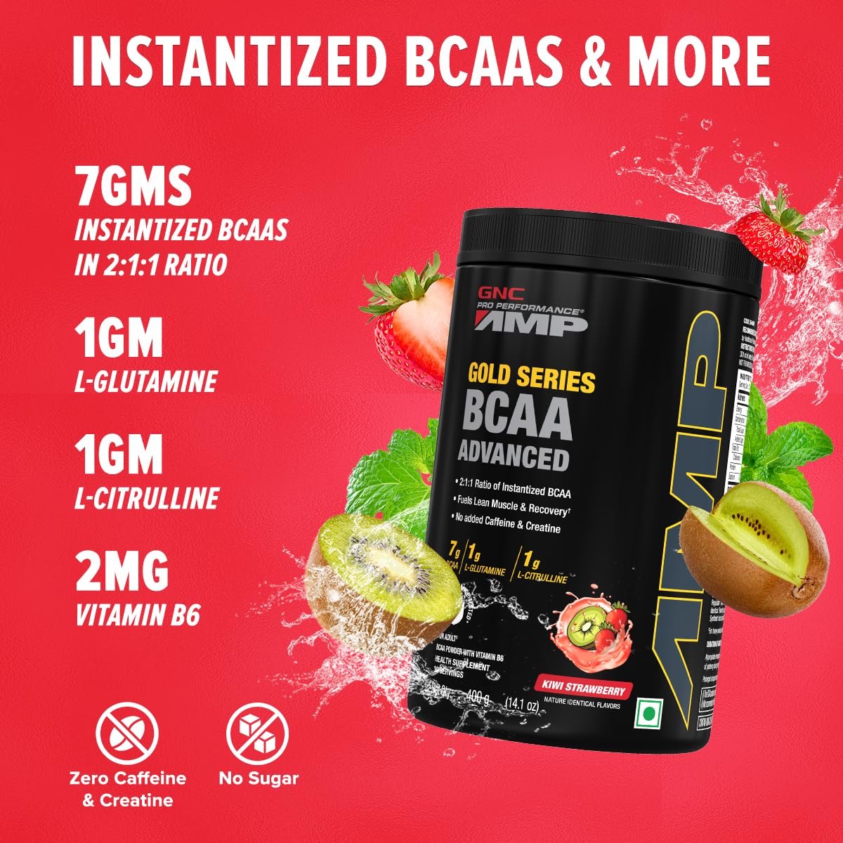 GNC AMP Gold Series BCAA Advanced | 400 gm | 30 Servings | Fastest Muscle Recovery | Maximized Workout Performance | Formulated In USA | 7g BCAA | 1g L-Glutamine | 1g L-Citrulline | Kiwi Strawberry - Image 9
