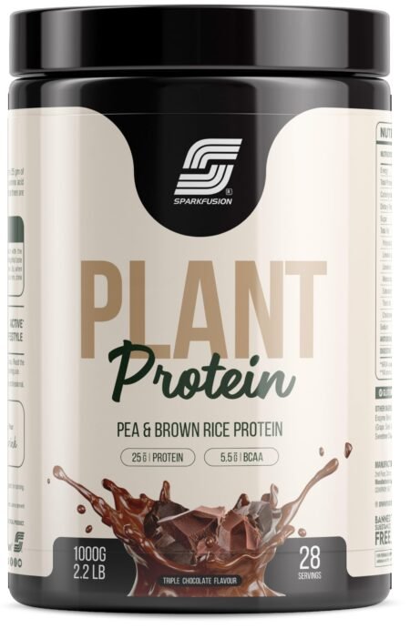 Sparkfusion Vegan Plant Protein Powder Organic Isolated Pea &; Brown Rice Protein 25 gm Protein Easy To Digest Triple|Chocolate Flavour 1 kg