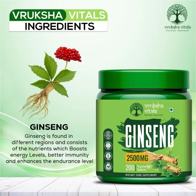 Vruksha Vitals Triple Ginseng Root - 2500 mg - Korean Red Panax Ginseng, Siberian and American Ginseng Extract Powder Tablets Capsules Supplement - Image 7
