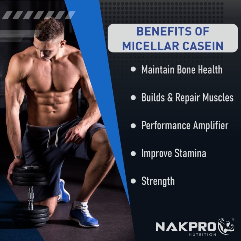 NAKPRO 100% Micellar Casein Protein Supplement | 28.80g Protein, 12.10g EAAs, 5.48g BCAA | Slow Absorbing Micellar Casein Protein Powder (Unflavoured, 1 Kg) - Image 3