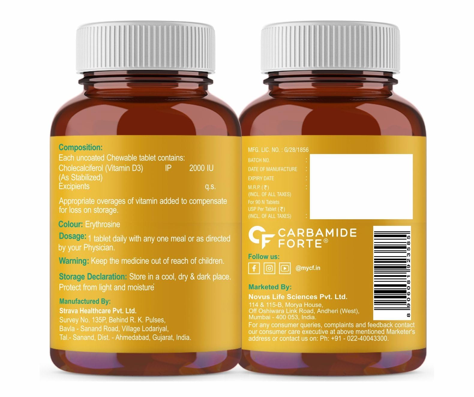 Carbamide Forte Vitamin D3 2000IU | Vitamin D Tablets for Bone & Immune Health | D3 supplement -Cholecalciferol | Vitamin D3 Tablets for Women & Men | Raspberry Flavour - 90 Tablets - Image 2