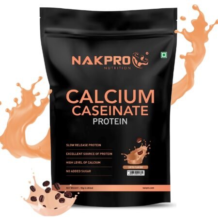 NAKPRO Calcium Caseinate | 26.81g Protein, 5.12g BCAA | Helps in Muscle Recovery | Slow Absorbing, Slow Digesting, Low Carbs Casein Protein Powder (1 Kg, Coffee)
