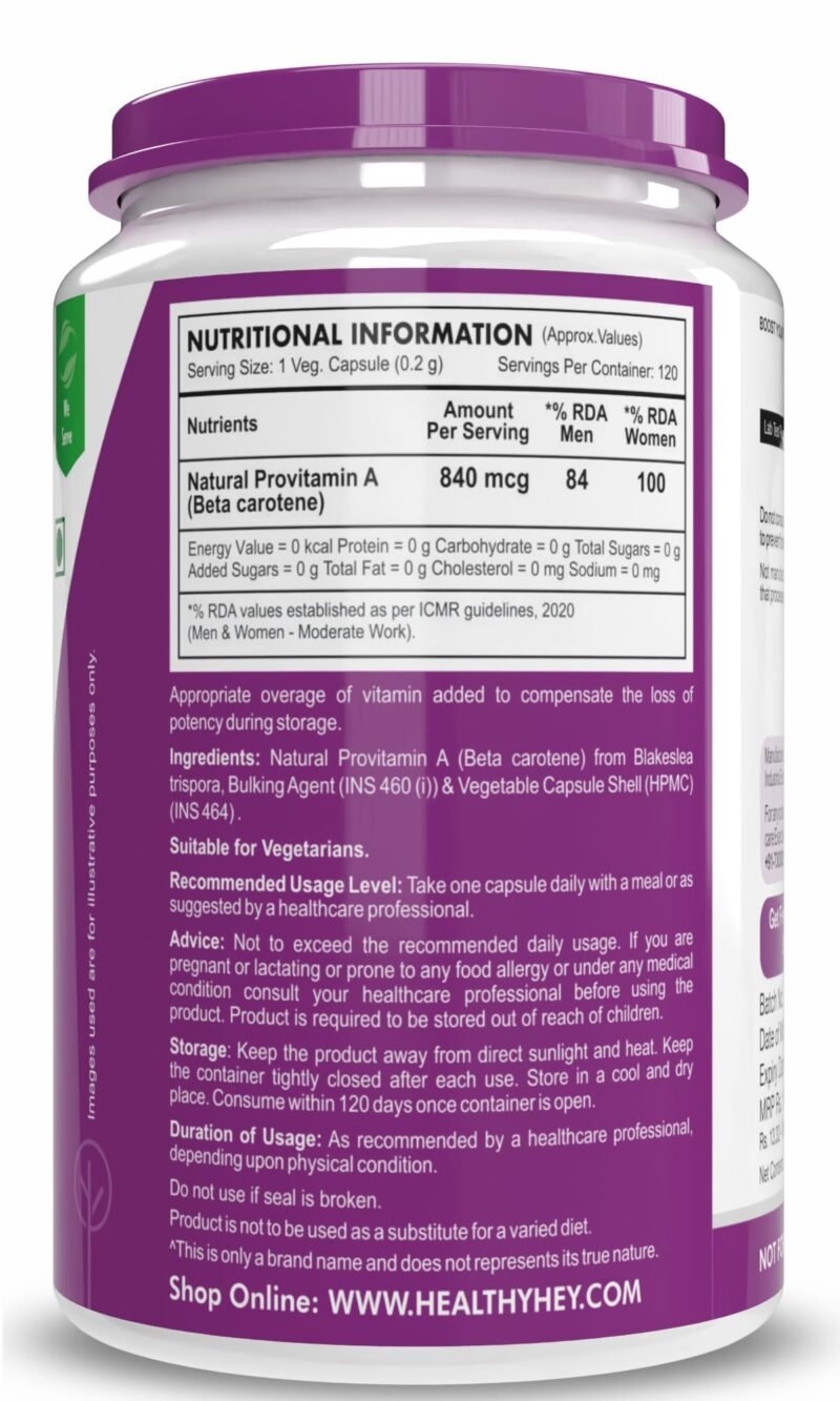 HealthyHey Nutrition Natural Vitamin A from Beta Carotene | Non-Synthetic | Non-GMO | -120 Veg Capsules - Image 8