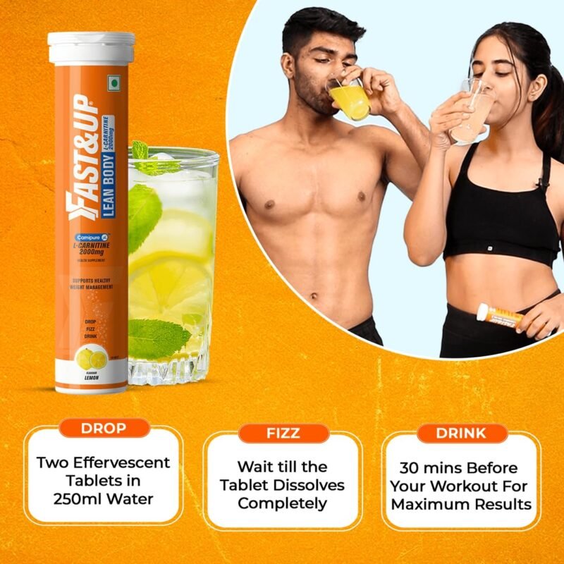 Fast&Up L-Carnitine Lean Body - Helps Convert Fat into Energy, 2000 mg Carnipure TM L-Carnitine Sourced from Lonza Switzerland - Pack of 20 Effervescent Tablets, Orange Flavour - Image 7