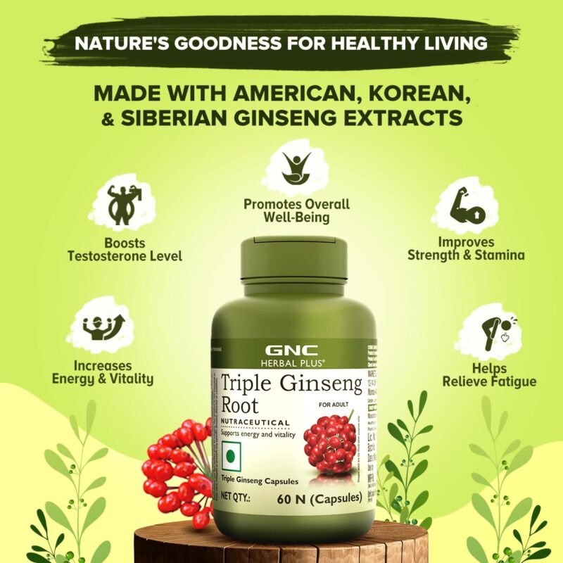 GNC Herbal Plus Triple Ginseng with Korean, American & Siberian Ginseng | 60 Capsules | 700mg | Enhances Immunity | Boosts Strength & Stamina | Improves Alertness & Concentration | Formulated in USA - Image 5