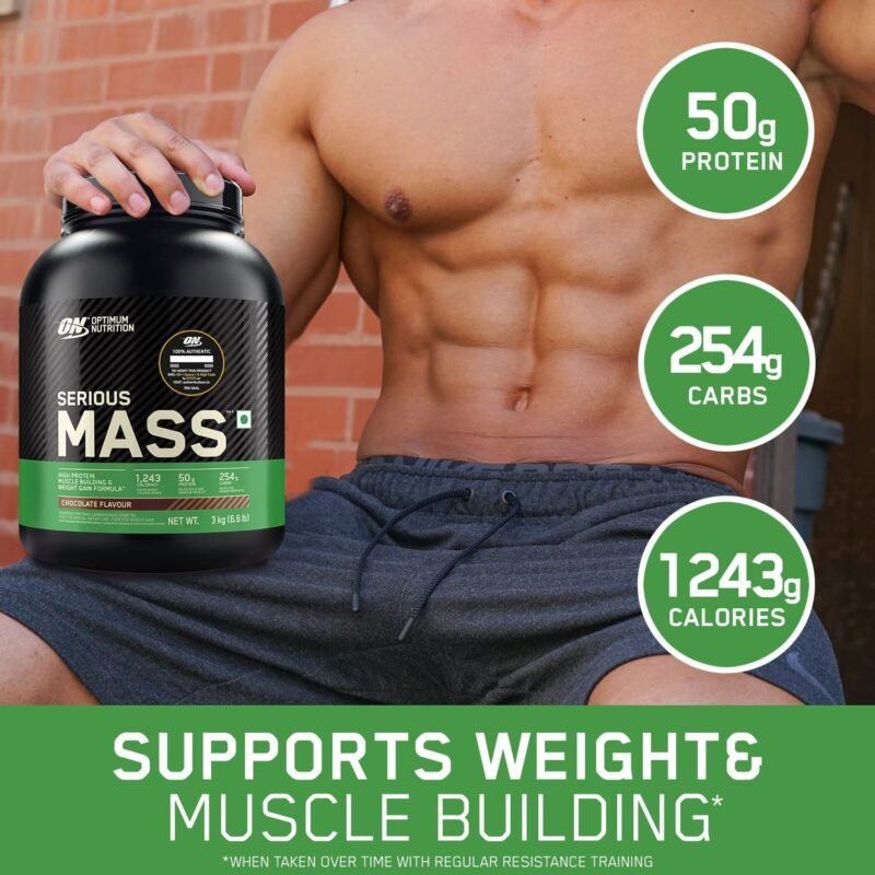 OPTIMUM NUTRITION (ON) Serious Mass High Protein High Calorie Weight Gainer Powder - 3 kg (Chocolate) with Vitamins and Minerals, Vegetarian - Image 6