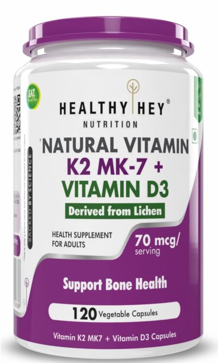 HealthyHey Nutrition Natural Vitamin K2 + Natural D3 - Non-GMO | Non-Synthetic 120 Veg. Capsules