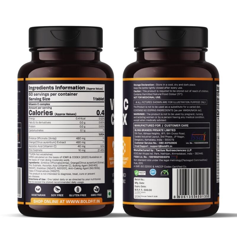 Boldfit Vitamin C Tablets for Men & Women with Amla & Orange Extract and Zinc Supports Energy, Immunity, and Skin Health - 60 Tablets - Image 2