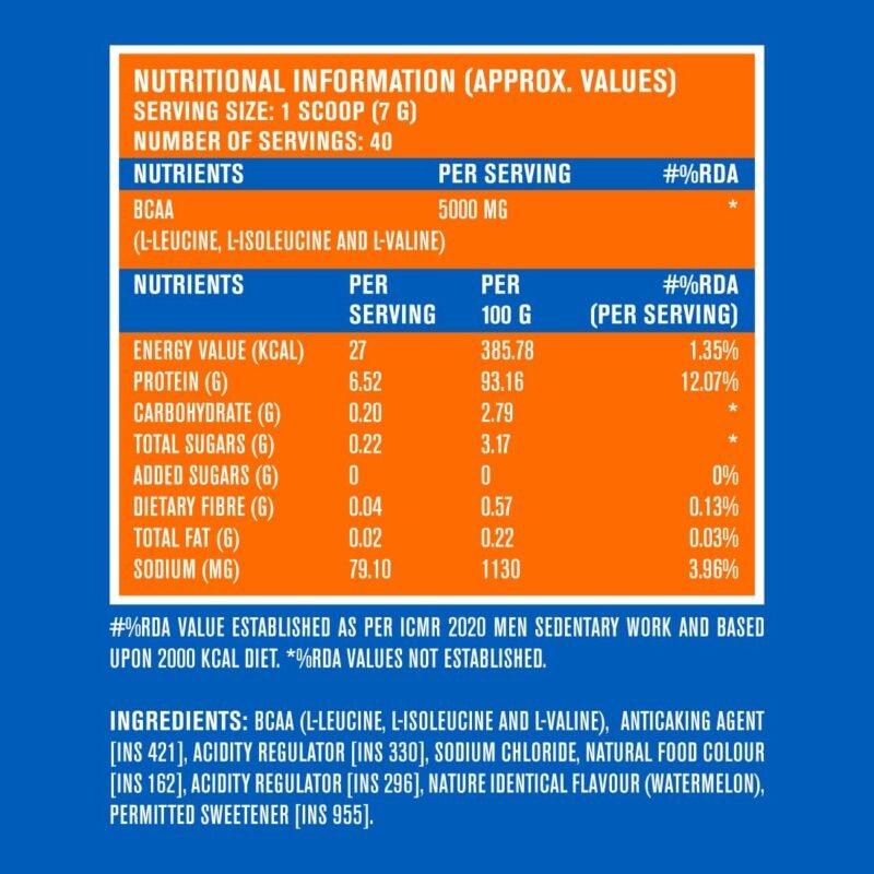 FAST&UP BCAA Basic (45 Servings, Orange Flavour) BCAA Supplement Powder with 2:1:1 Ideal Ratio Leucine, Isoleucine & Valine-Pre/Post & Intra Workout Supplement For Recovery & Performance Boost, White - Image 2