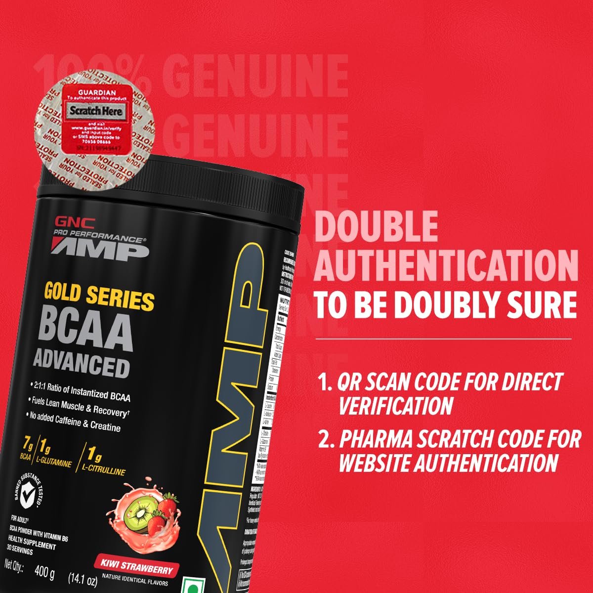 GNC AMP Gold Series BCAA Advanced | 400 gm | 30 Servings | Fastest Muscle Recovery | Maximized Workout Performance | Formulated In USA | 7g BCAA | 1g L-Glutamine | 1g L-Citrulline | Kiwi Strawberry - Image 4