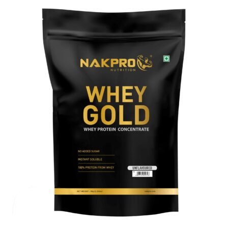 NAKPRO Gold Whey Protein Concentrate 80%, 1kg Unflavoured | 28g Protein, 6.2g BCAA | Trustified Certified 100% Authentic Supplement Powder & No Adulteration | Fast Absorbing Whey Protein Powder
