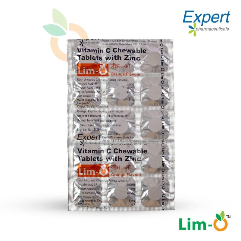 Lim-O Vitamin C(500mg) & Zinc, Chewable Tablets for Immunity Skin – Vegan Formula For Men Women, Orange Flavour (60 Tablets) - Image 5