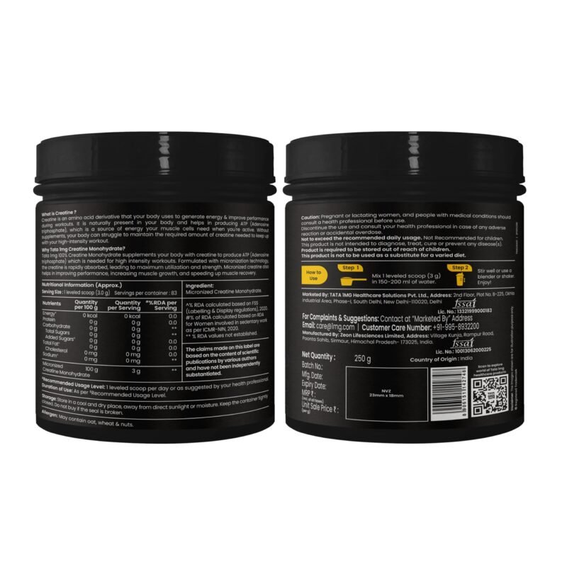 TATA 1MG Creatine Monohydrate | 100% Pure, Micronized (83 servings,250gm) No Additives, No Preservatives | Zero Calories | Boosts Strength, Power & Recovery | Fast Absorption | Unflavoured - Image 9