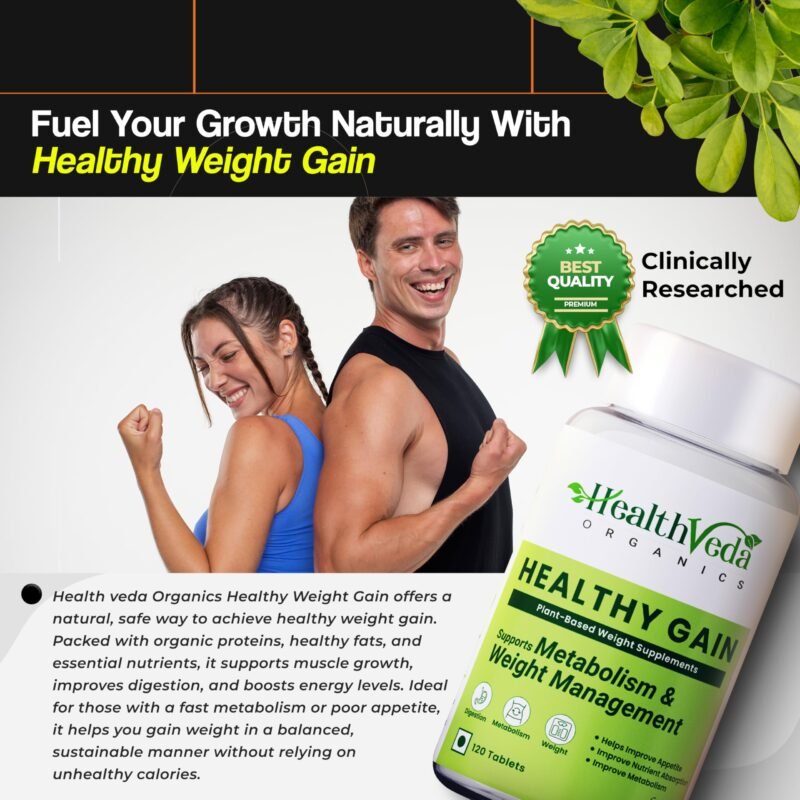 Health Veda Organics Healthy Gain 120 Tablets | A Herbal Weight Gainer | Help to Improve Metabolism, Digestion, Appetite, Weight Gain & Mass Muscle Growth for Both Men and Women - Image 5