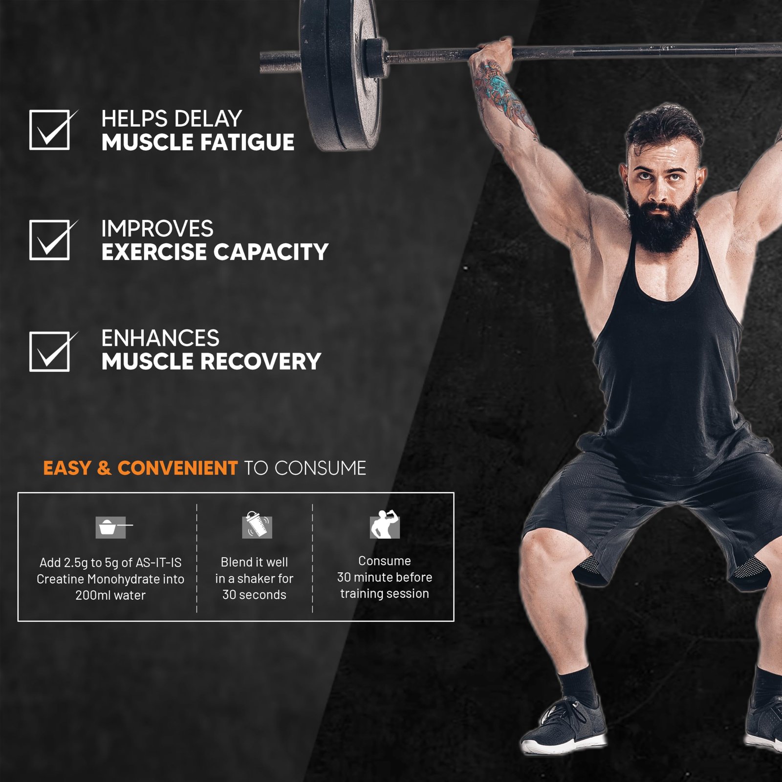 AS-IT-IS Nutrition 100% Creatine Monohydrate, Pure 2.5g Micronized Powder with Rapid Dissolution & Absorption, USA Labdoor Certified for Accuracy & Purity, Supports Performance & Recovery- Unflavored, Single Ingredient- 250g (100 servings) - Image 2