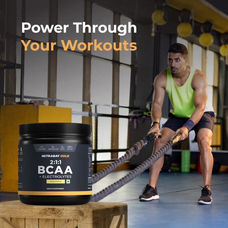 Nutrabay Gold BCAA 2:1:1 with Electrolytes - 5g Vegan BCAAs, Pre/Post Workout Energy Drink - 250g, Pineapple - Image 3