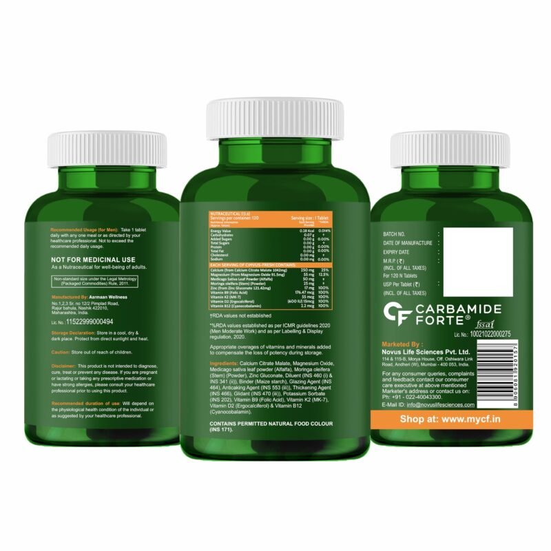 Carbamide Forte Calcium & Vitamin D3 Tablets | Calcium Magnesium Zinc - Bone Health &; Joint Support - 120 Tablets - Image 2