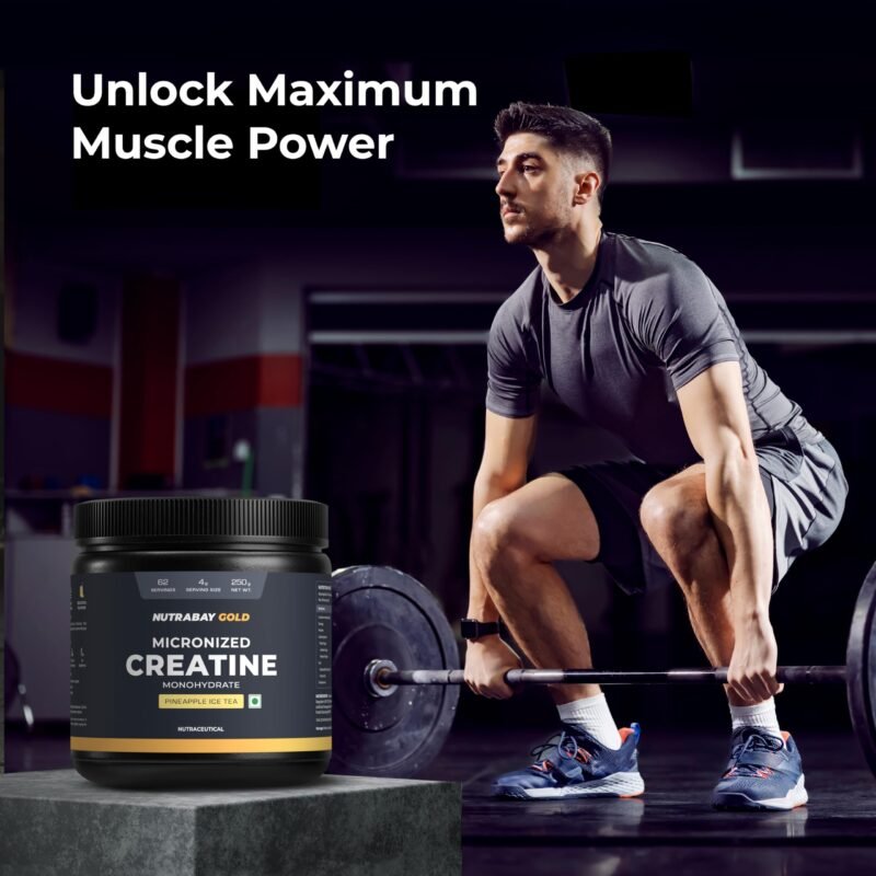 Nutrabay Gold Micronised Creatine Monohydrate Powder - 250g, Pineapple | NABL Lab Tested | 3g Creatine / Serving | Increases Muscle Mass, Strength & Power | Pre & Post Workout Supplement | For Men & Women - Image 3