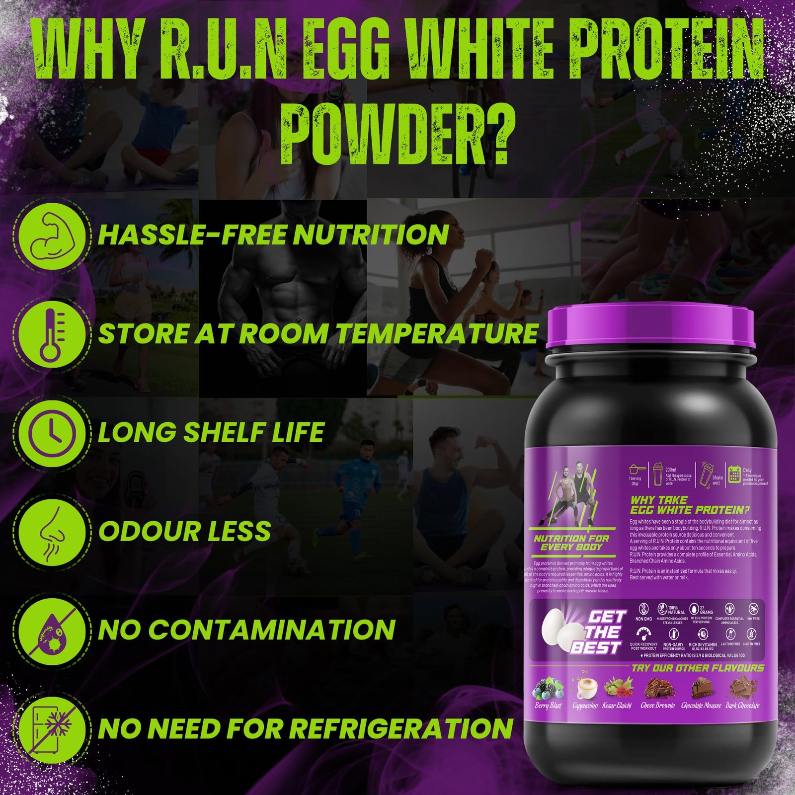 R.U.N-RISE UP NUTRITION Egg White Protein Powder for Athletes,Gym & Fitness Enthusiasts |27g Protein & 14g EAA|Lactose, Soy & Gluten Free Egg Albumen Protein Powder for Immunity, Chocolate Mousse-1kg - Image 9