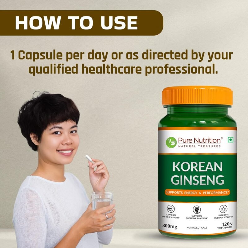 Pure Nutrition Korean Ginseng 800mg – 120 Veg Capsules | Boosts Energy & Focus | Supports Cognitive Function, Vitality, Strength & Immunity - Image 5