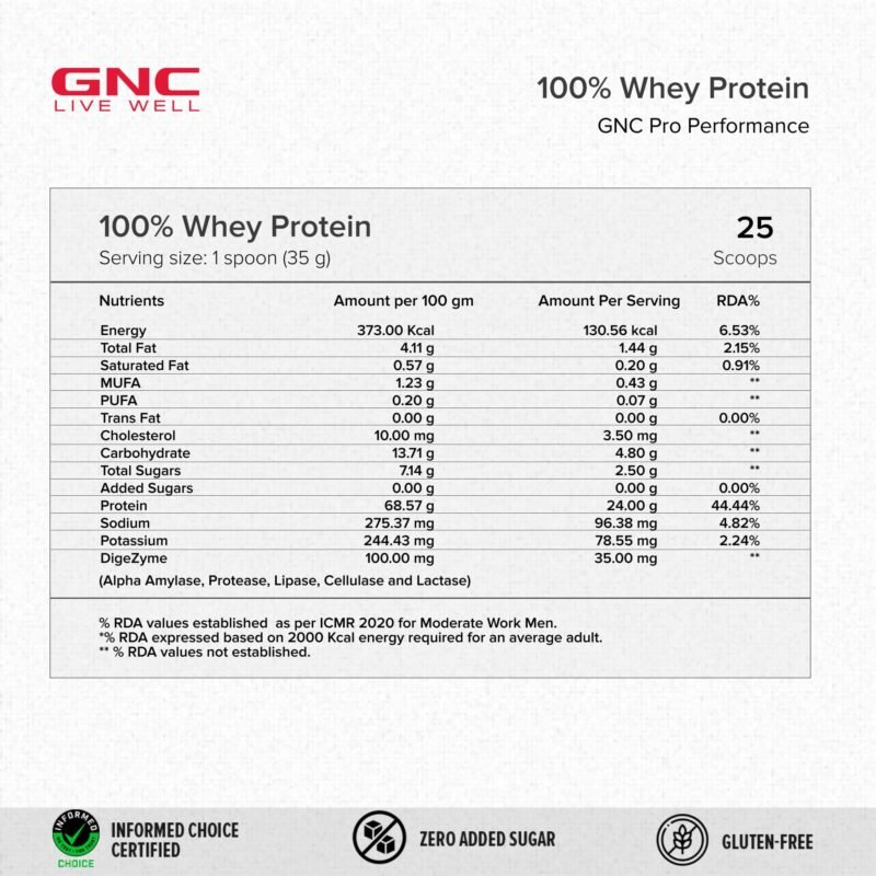 GNC Pro Performance 100% Whey Protein | 2 lbs | Muscle Growth | Muscle Recovery | DigeZyme® For Easy Digestion | Informed Choice Certified | 24g Protein | 5.5g BCAA | Chocolate Supreme - Image 6