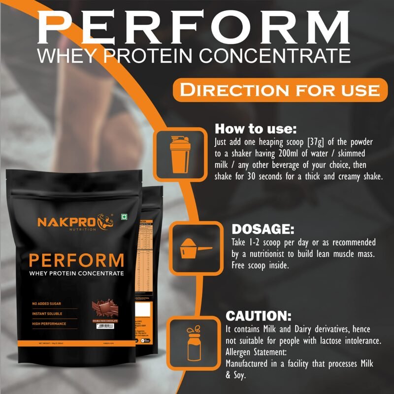 NAKPRO Perform Whey Protein Concentrate 1kg DoubleRich-Chocolate | 24g Protein, 5.3g BCAA | Trustified Certified 100% Authentic Supplement Powder & No Adulteration | Fast Absorbing Whey Protein Powder - Image 3