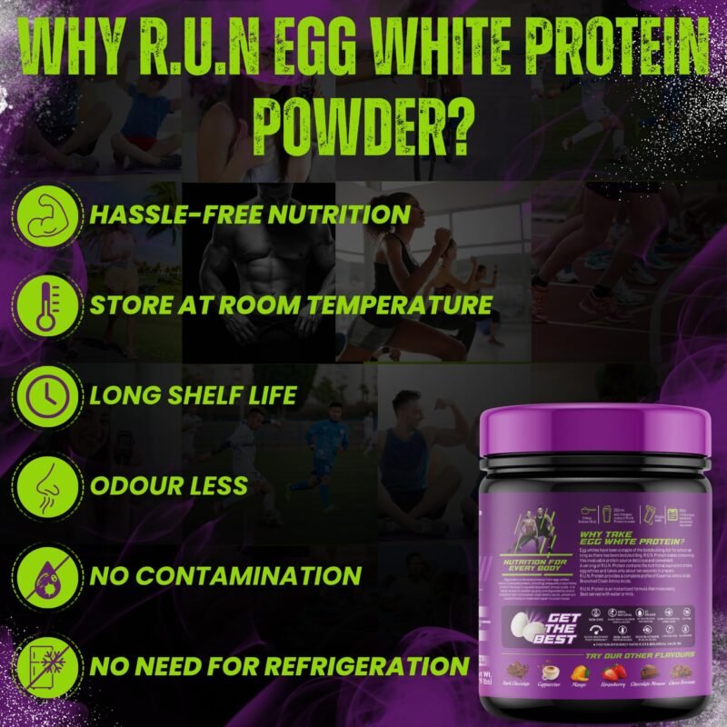 R.U.N-RISE UP NUTRITION Egg White Protein Powder for Athletes,Gym & Fitness Enthusiasts |27g Protein & 14g EAA|Lactose, Soy & Gluten Free Egg Albumen Protein Powder for Immunity, Cappuccino -360gms - Image 9