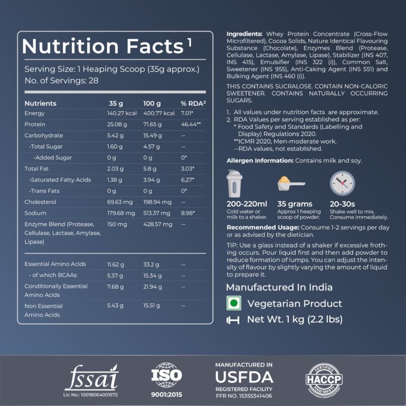 Nutrabay Gold 100% Whey Protein Concentrate with Digestive Enzymes - 25g Protein, 5.3g BCAA, 3.9g Glutamic Acid - 1Kg, Rich Chocolate Crème - Image 3