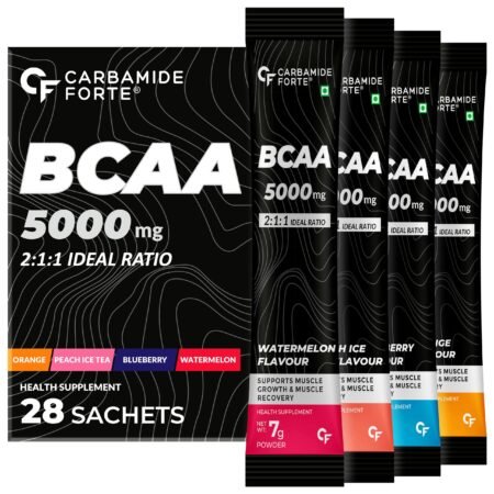 Carbamide Forte BCAA Powder 5000mg 28 Sachets | BCAA Supplements For Women & Men Muscle Growth | BCAA Pre Workout & BCAA Intra Workout Supplement For Muscle Recovery | BCAA For Men | BCAA Supplement For Men & Women 7g Serving with Ideal 2:1:1 Ratio | 4 Fl