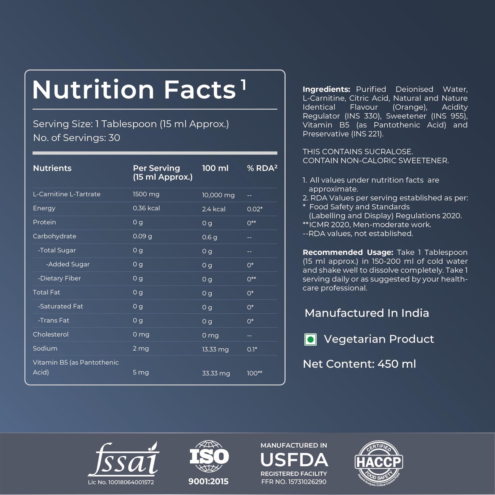 Nutrabay Pro Liquid L-Carnitine With Vitamin B5 - 450 ml Orange, 30 Servings |1500 mg L-CARNITINE, Sugar Free, Helps Convert Fat into Energy, Performance & Recovery | Pre & Post Workout Supplement for Men & Women - Image 2