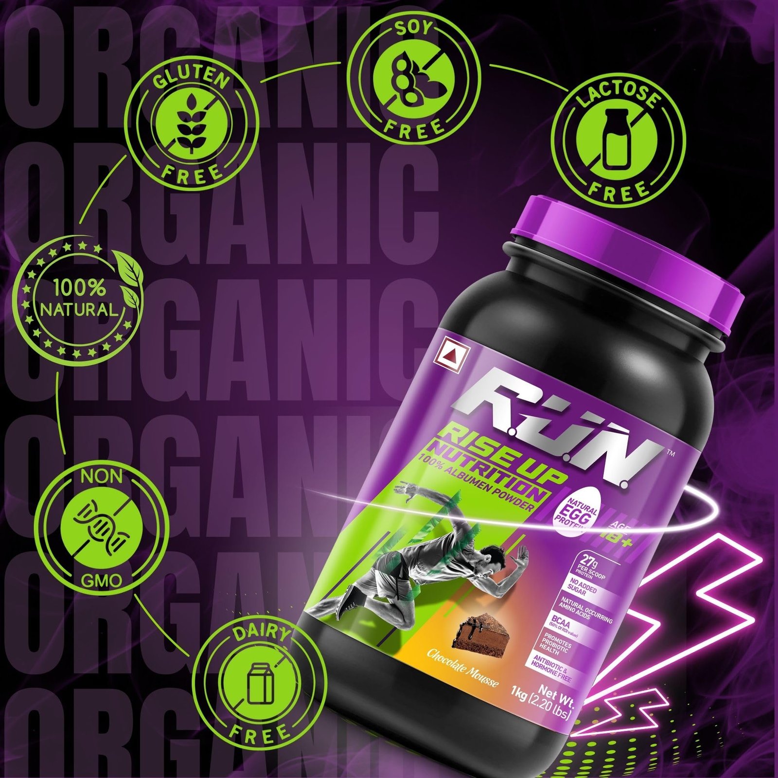 R.U.N-RISE UP NUTRITION Egg White Protein Powder for Athletes,Gym & Fitness Enthusiasts |27g Protein & 14g EAA|Lactose, Soy & Gluten Free Egg Albumen Protein Powder for Immunity, Chocolate Mousse-1kg - Image 8