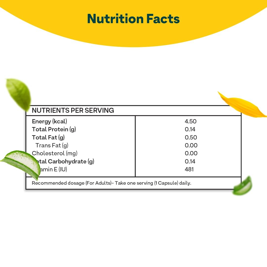 OZiva Plant Based Natural Vitamin E Capsules for Face & Hair with Sunflower oil, Aloe vera oil ,Argan oil, Vegan &Natural Vitamin E for Glowing Skin & Stronger Hair (Vitamin E, Pack of 1, 30 Capsules) - Image 7