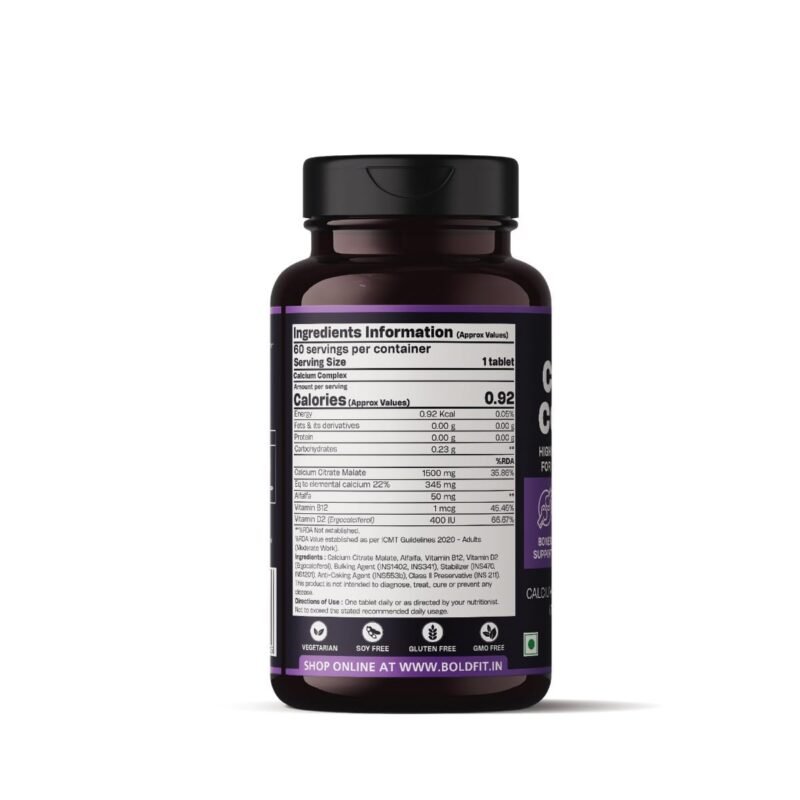 Boldfit Calcium Complex Supplement 1000mg With Alfalfa For Women And Men. Calcium Citrate Malate With Vitamin D2 And B12. Ideal For Immunity, Bone And Joint Support. (60 Vegetarian Tablets), 60 count - Image 2