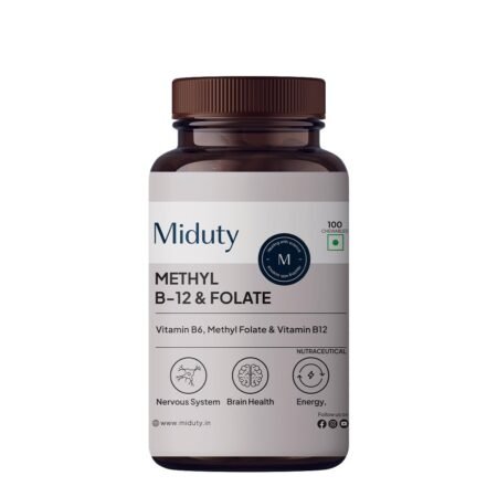 Miduty Vitamin B12 – Active Methylcobalamin - Bioactive B-Complex with B6, B9, B12 – Triple Power Punch Formula for Energy, Mood, Brain & Nerve Support – Fast Absorbing Chewable – 60 Veg Tablets