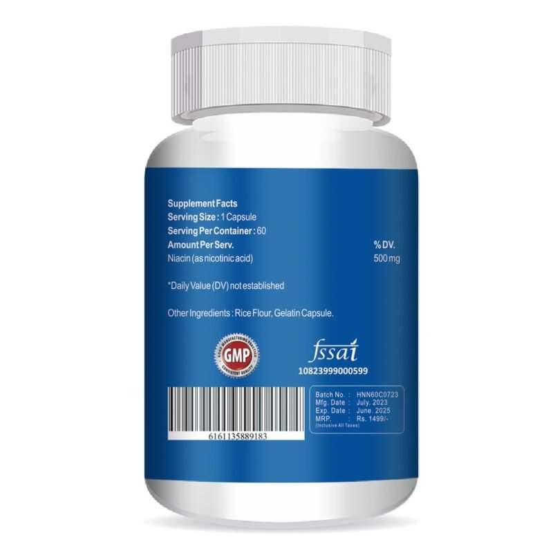 Healthy Nutrition - Just for the Health of it Niacin (Vitamin B3) 500mg - for Vascularity & Increase Cellular Energy -60 Vegetarian Capsules -Pack of 1 - Image 5