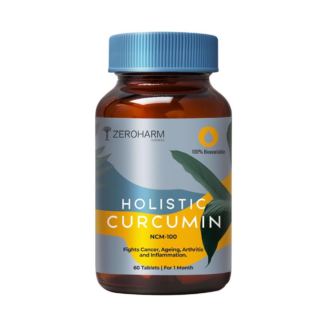 ZEROHARM Holistic Curcumin with 95% Curcuminoids & Piperine - Turmeric Supplement for Joint Pain, Inflammation Support, Antioxidant & Immunity Booster for Men, Women - Nano Formulated 60 Tablets