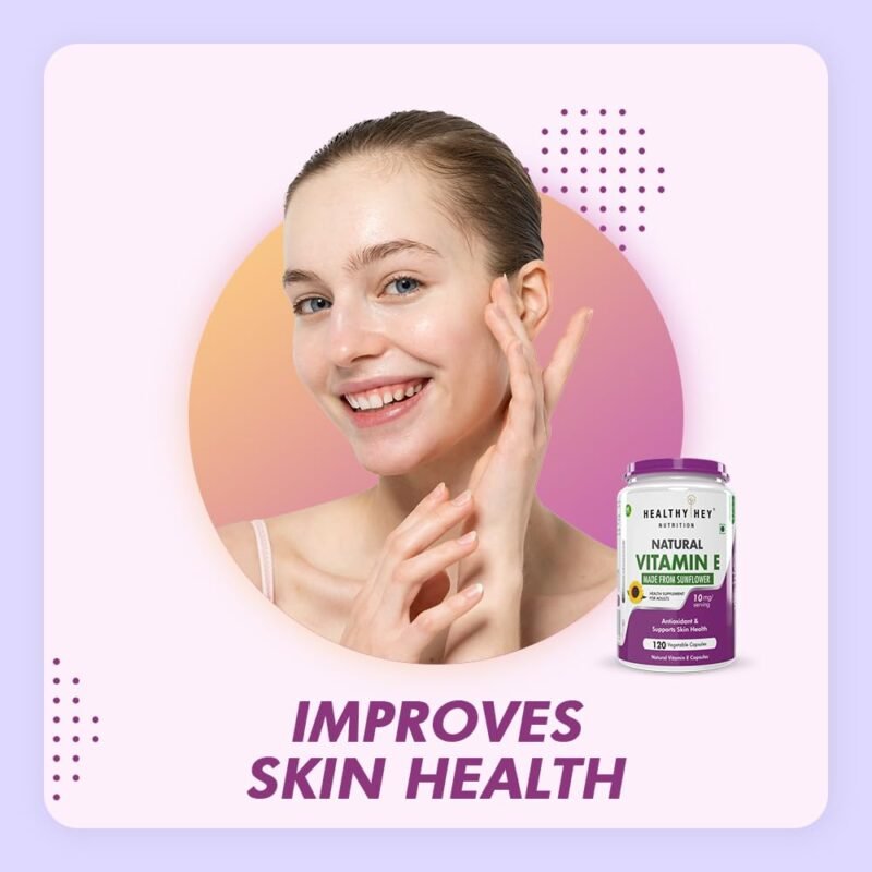 HealthyHey Vitamin E Capsules | Vitamin E for Skin & Hair | Sunflower - D-Alpha-Tocpherol -120 Veg Capsules - Image 5