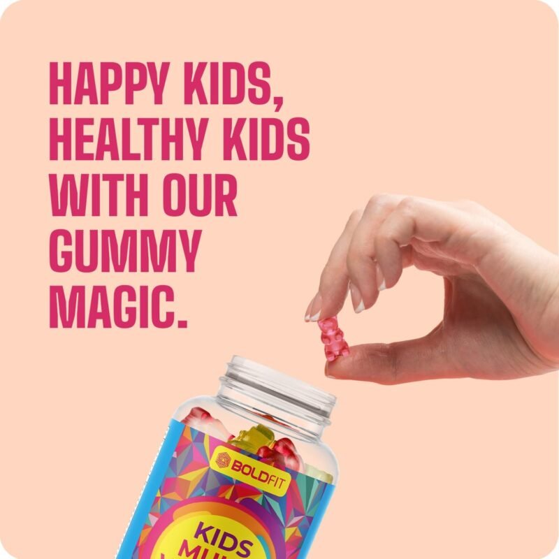 Boldfit Multivitamin Gummies for Kids Contains Vitamins C,E,B1, B2,B6,B7, and Magnesium Supports Immunity, Energy, and Bone Health -60 Multiflavor Gummies - Image 5