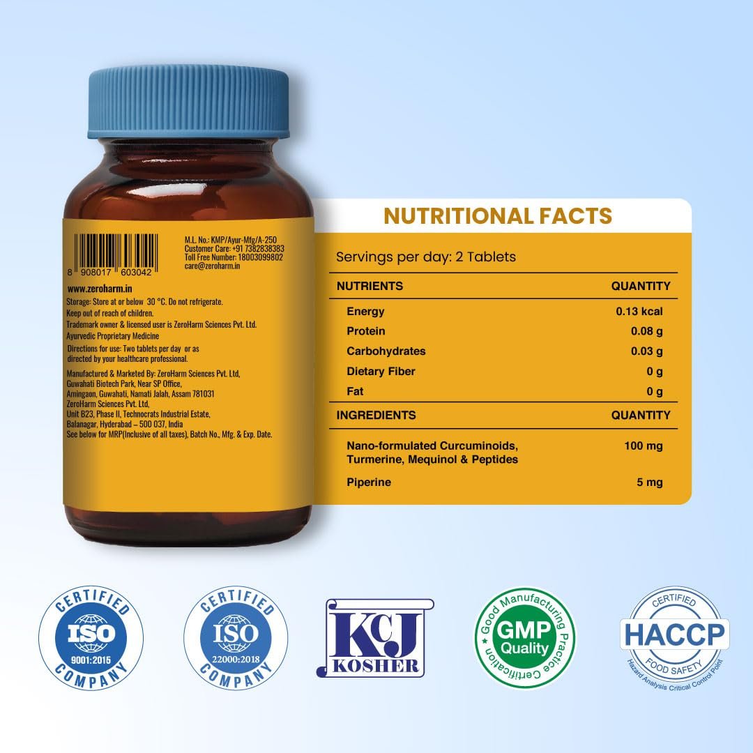 ZEROHARM Holistic Curcumin with 95% Curcuminoids & Piperine - Turmeric Supplement for Joint Pain, Inflammation Support, Antioxidant & Immunity Booster for Men, Women - Nano Formulated 60 Tablets - Image 5