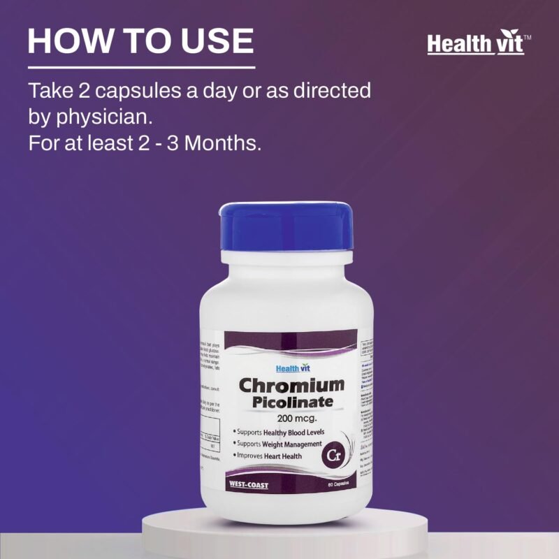 Healthvit Chromium Picolinate 200mcg | Supports Healthy Metabolism | Supports Healthy Blood Sugar Level | Supports Healthy Heart | Essential For Weight Management | Vegan And Non-GMO | 60 Capsules - Image 3