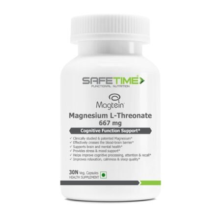 SAFETIME FUNCTIONAL NUTRITION Magtein Magnesium L Threonate Cognitive Function & Brain Health Support (30 Veg. Capsules) (Pack of 1)