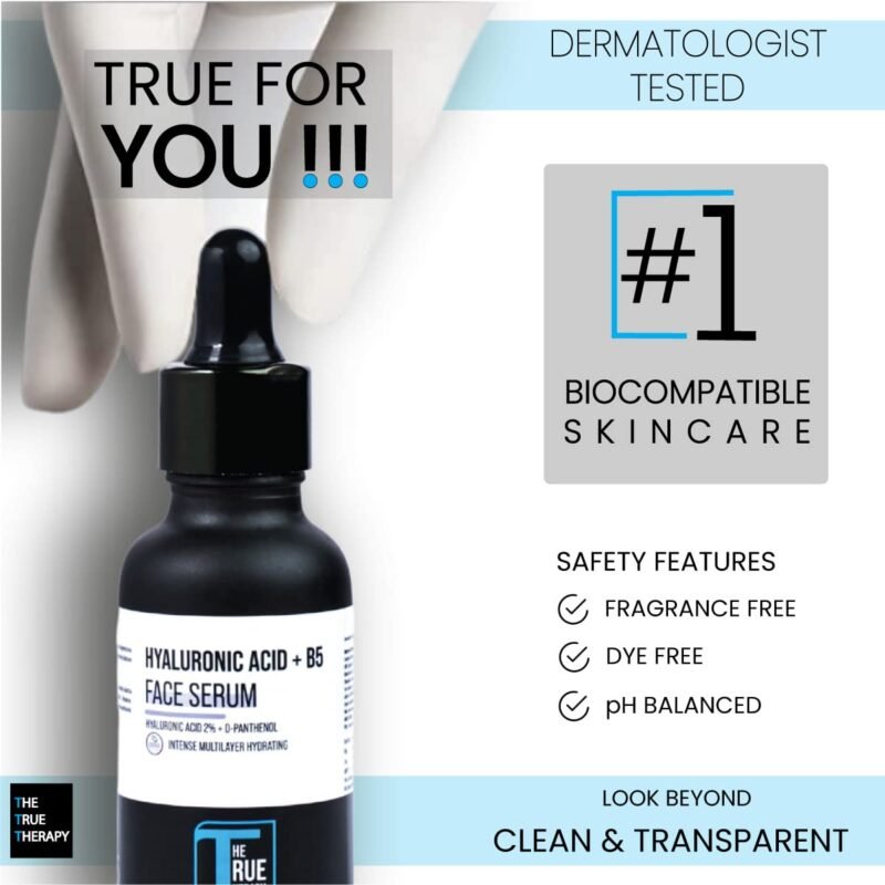 The True Therapy 2% Hyaluronic Acid Serum with Pro-Vitamin B5 - Intense Multi-layer Hydration - Probiotics Xylitol, Dewy Looking Skin, Moisturize, Plump Skin, Reduce Wrinkles, Anti-Aging Serum – 30 ml - Image 4
