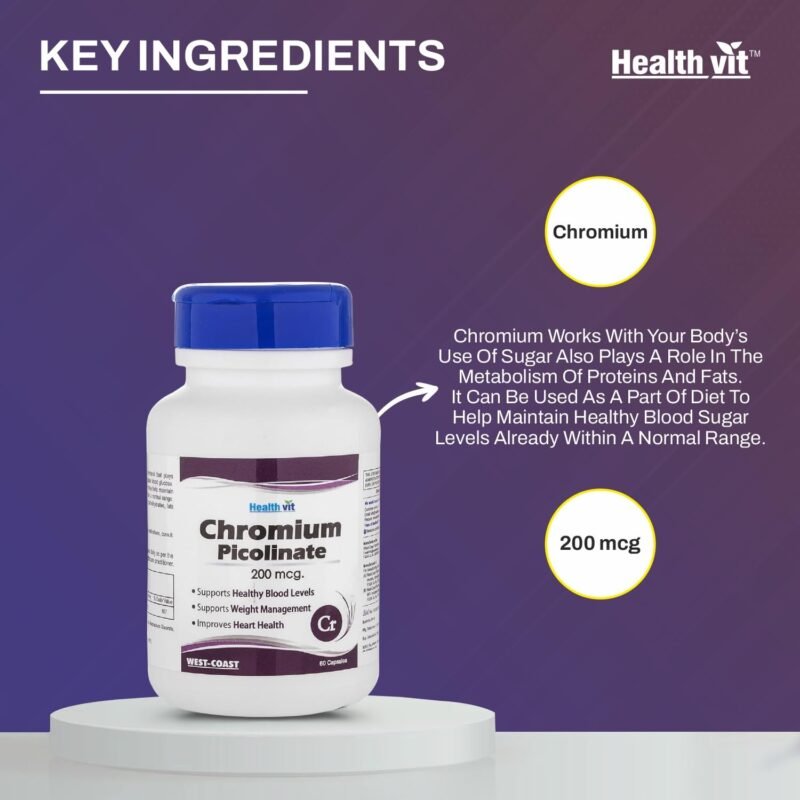 Healthvit Chromium Picolinate 200mcg | Supports Healthy Metabolism | Supports Healthy Blood Sugar Level | Supports Healthy Heart | Essential For Weight Management | Vegan And Non-GMO | 60 Capsules - Image 4