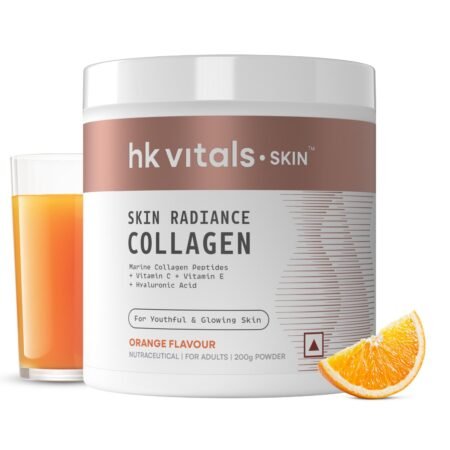 HealthKart hk vitals Skin Radiance Marine Collagen Supplement (Orange,200g)|Vitamin C,E,Sodium Hyaluronate|For Healthy Skin,Hair & Nails,powder,1 count,25 Servings