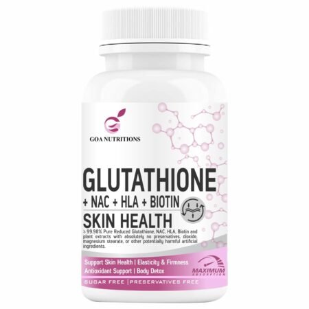 GOA NUTRITIONS Glutathione Tablets For Skin Health, L-Glutathione 1000mg With Vitamin E, C, Hyaluronic Acid, Biotin Supplements & Grape Seed Extract For Face and Skin Antioxidant- 1 count, 60 capsules