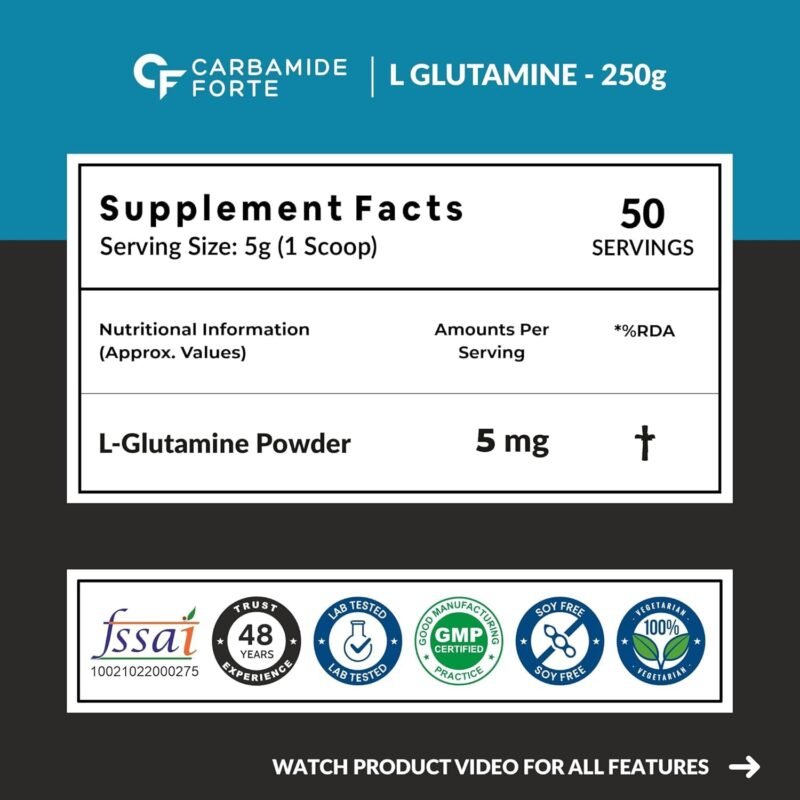 Carbamide Forte L Glutamine Powder 5000mg | L Glutamine Supplement for Men | Post Workout Muscle Recovery Supplements for Men - Unflavoured - 250 grams - Image 8