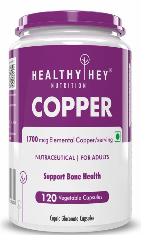 HealthyHey Nutrition Chelated Copper Gluconate - Highly Bioavailable Form - Non-GMO, Gluten Free -120 Veg. Capsules
