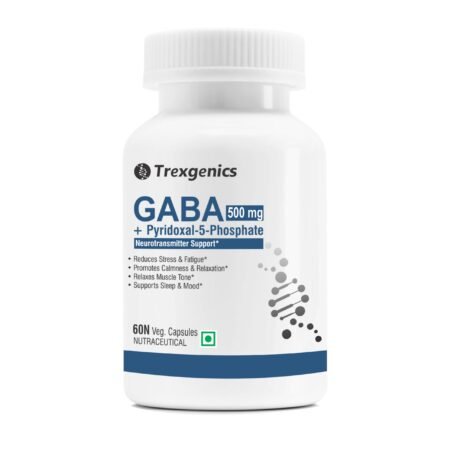 Trexgenics GABA (Gamma aminobutyric aicd) 500 mg, Pyridoxal 5 Phosphate 1 mg, Neurotransmitter, Stress, Sleep Support VEGAN & NON-GMO (60 Veg Capsules) (Pack of 1)