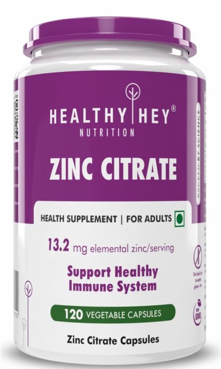 HealthyHey Nutrition Zinc Citrate, Supports Immune and Immunity - 120 Veg Capsules